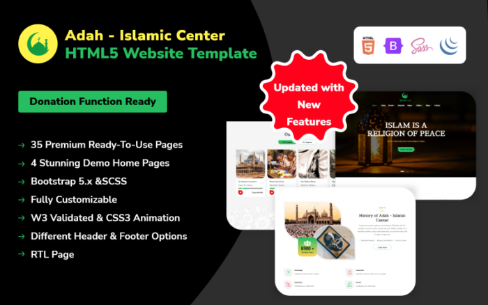 Adah - İslam Merkezi HTML5 Web Sitesi Şablonu