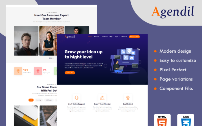 Agendil - Kurumsal İş HTML Web Sitesi şablonu