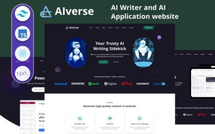 Aiverse - Yapay Zeka Yazarı ve Yapay Zeka Uygulaması web sitesi React NEXT JS Şablonu