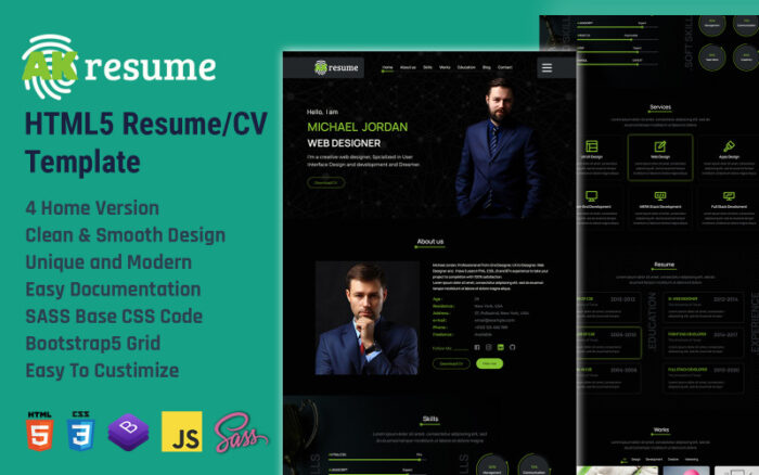 AKresume - Kişisel CV/Özgeçmiş HTML5 Bootstrap 5 Şablonu