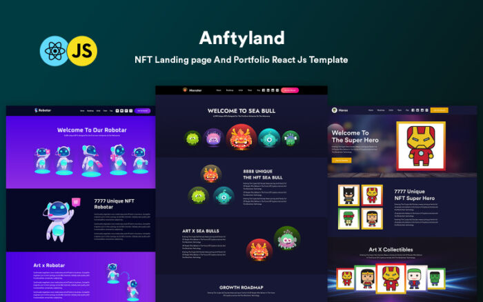 Anftyland - NFT Açılış sayfası ve Portföy React Js Şablonu