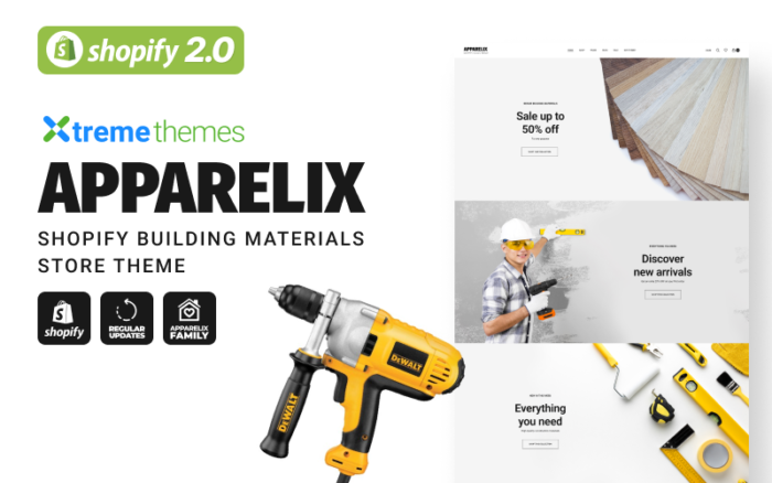 Apparelix Construction, Shopify Yapı Malzemeleri Mağazası Teması