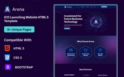 Arena ICO HTML5 Bootstrap Web Sitesi Şablonunu Başlatıyor