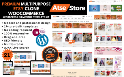 Atse-Store - El Sanatları ve Giyim mağazası için Çok Amaçlı Woocommerce şablonu Elementor kiti