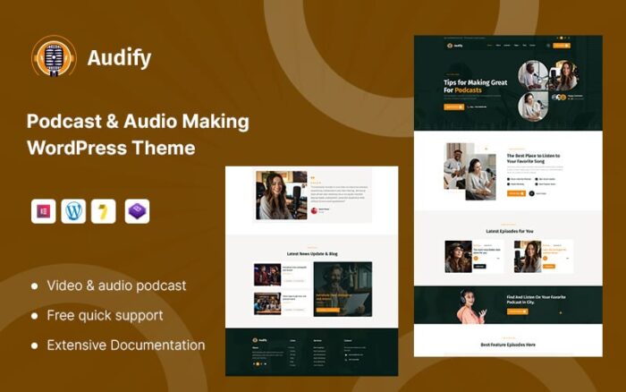 Audify – Podcast ve Ses Yapımı WordPress Teması