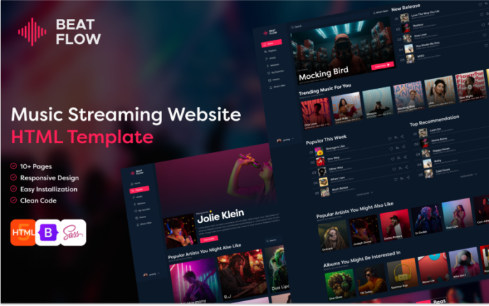 BeatFlow: Gruplar ve Sanatçılar için Mükemmel Müzik HTML Şablonu