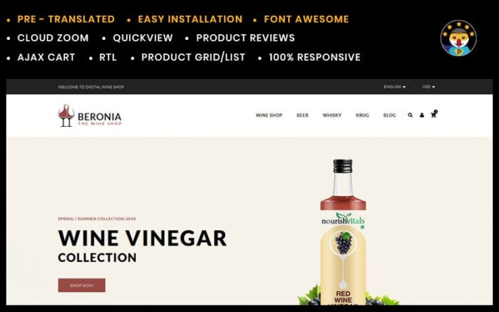 Beronia Şarap Prestashop Teması