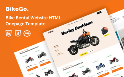 BikeGo - Bisiklet Kiralama HTML Tek Sayfa Şablonu