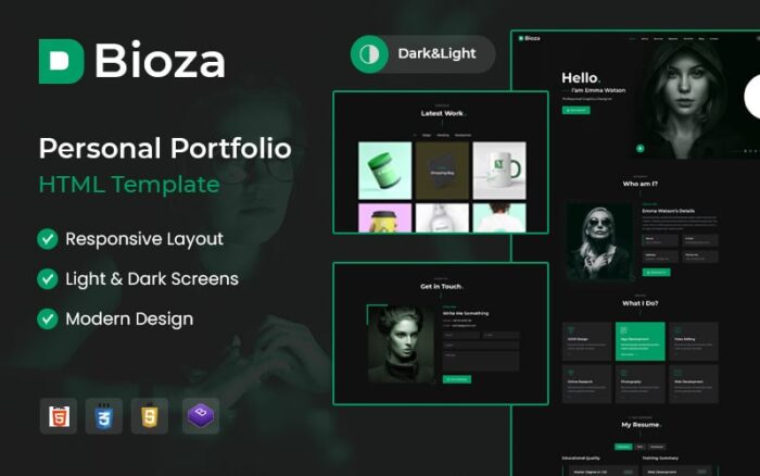 Bioza Kişisel Portföy Açılış Sayfası HTML5 Şablonu