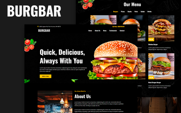 BURGBAR - Fastfood Cafe & Restaurant HTML5 açılış Şablonu