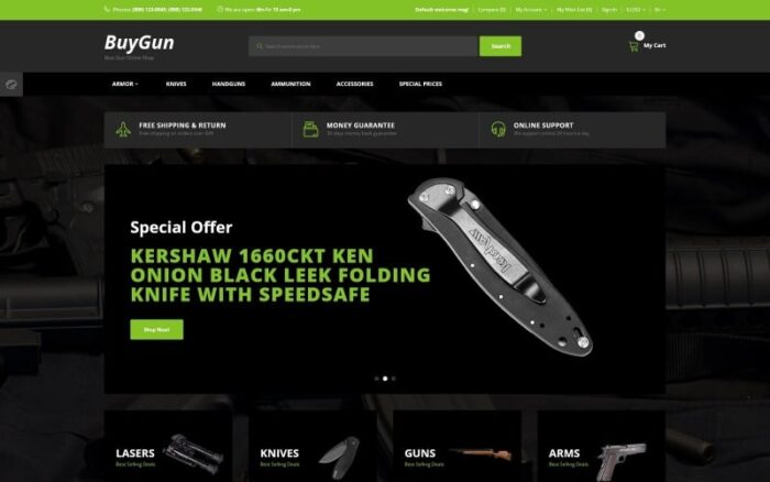 BuyGun - Silah Mağazası OpenCart Şablonu