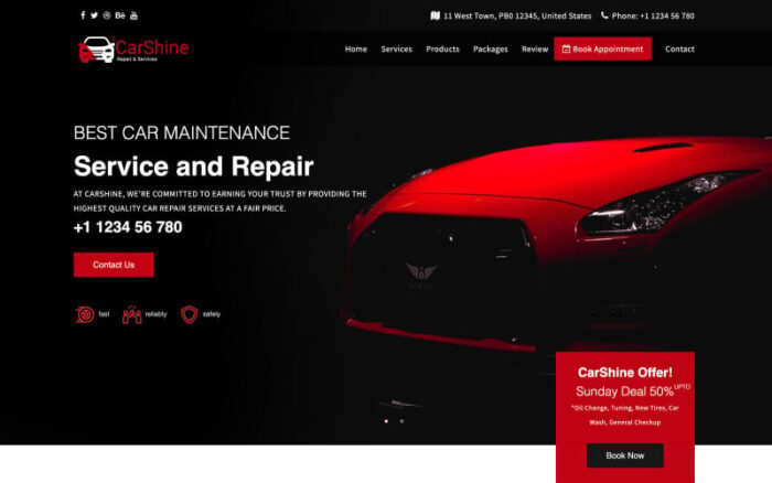 CarShine - Oto Tamir Servisi Çok Sayfalı HTML5 Web Sitesi Şablonu