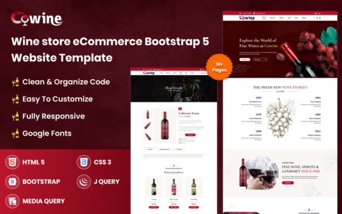 Cowine Mağazası e-Ticaret Bootstrap 5 Web Sitesi Şablonu