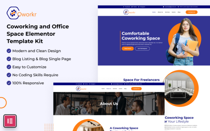 Coworkr - Ortak Çalışma ve Ofis Alanı Elementor Şablon Kiti