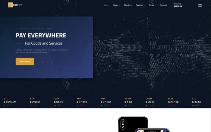 Crypt - Cryptocurrency Çok Sayfalı HTML5 Web Sitesi Şablonu