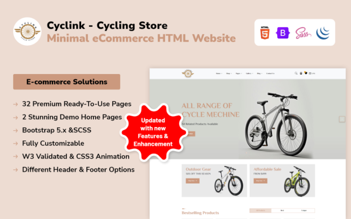 Cyclink - Bisiklet Mağazası Minimal e-Ticaret HTML Web Sitesi