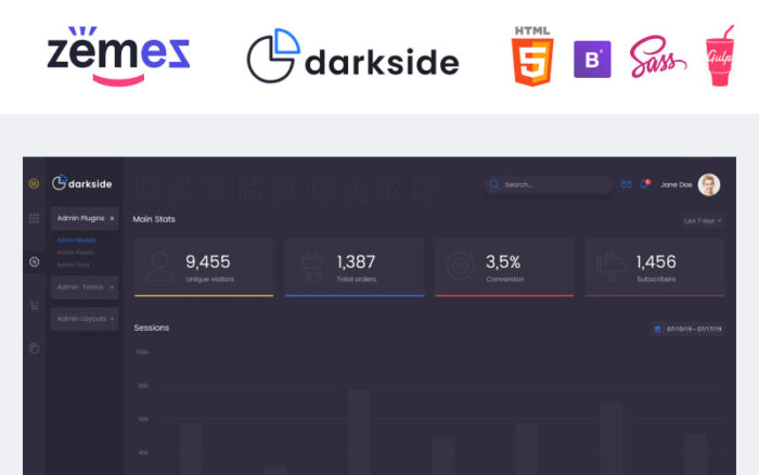 Darkside - Çok Amaçlı Kontrol Paneli Şık Yönetici Şablonu