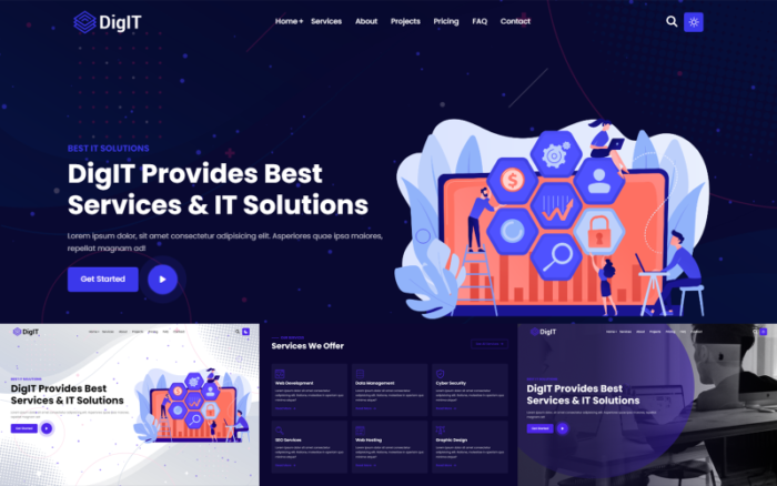 DigIT - Teknoloji ve BT Çözümleri Çok Amaçlı Duyarlı Açılış Sayfası Şablonu