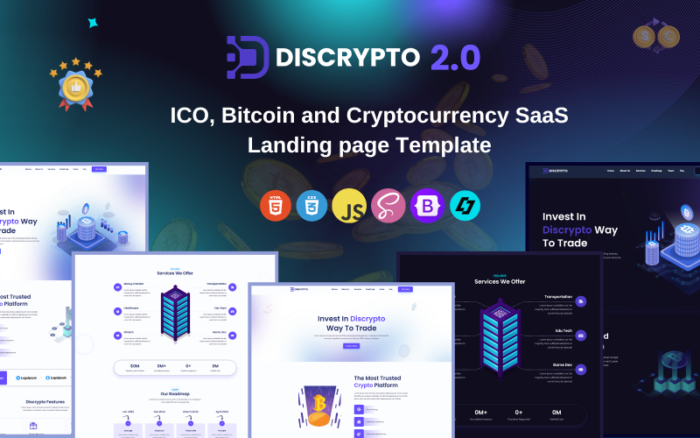 Discrypto - ICO, IDO, IGO, INO Bitcoin ve Cryptocurrency SaaS Açılış sayfası Şablonu