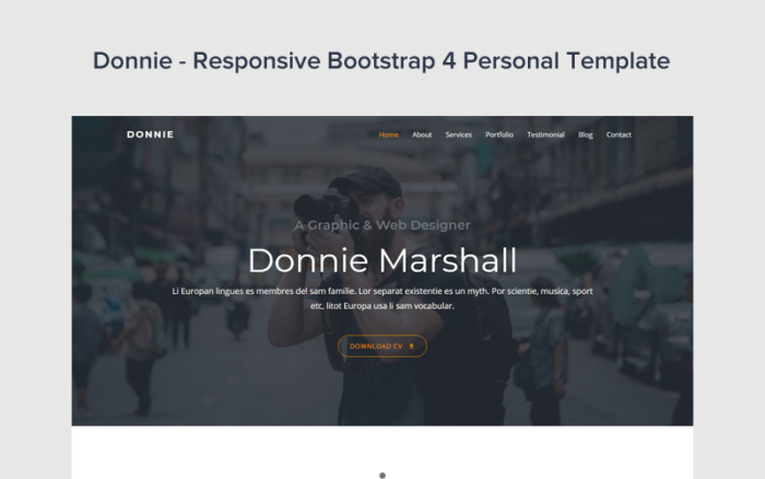 Donnie - Bootstrap 4 Kişisel Açılış Sayfası Şablonu