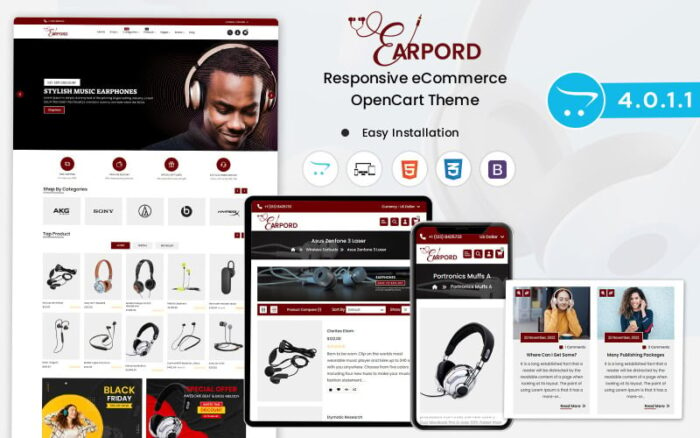 Earpords - Kulaklık, Airpod, Kulaklık, Bluetooth ve Gerdanlık Satmak için Opencart şablonu