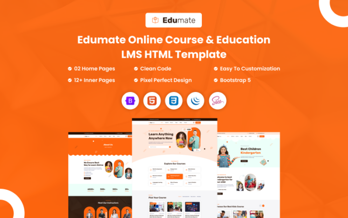 Edumate Online Kurs ve Eğitim LMS HTML Web Sitesi Şablonu