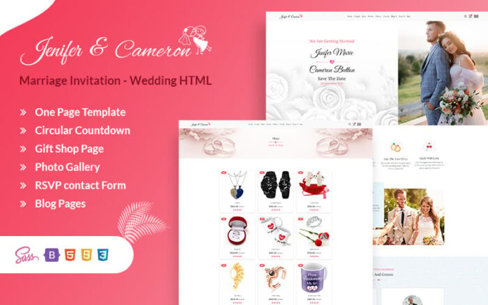 Evlilik Davetiyesi - Düğün Sass HTML Açılış Sayfası Şablonu