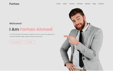 Farhan Kişisel Portföy HTML5 Açılış Sayfası Şablonu