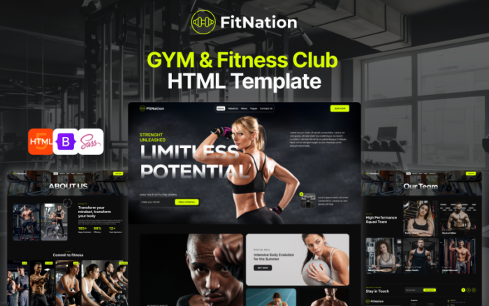 Fit Nation- Spor Salonu ve Fitness Kulübü HTML5 Duyarlı Şablonu