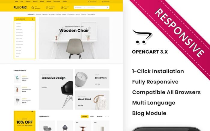 Flooric - Mega Mobilya Mağazası Duyarlı OpenCart Şablonu