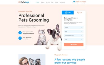 FluffyLook - Pet Bakım Temiz Açılış Sayfası Şablonu