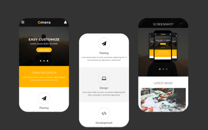 Gmera - Çok Amaçlı Mobil Web Sitesi Şablonu