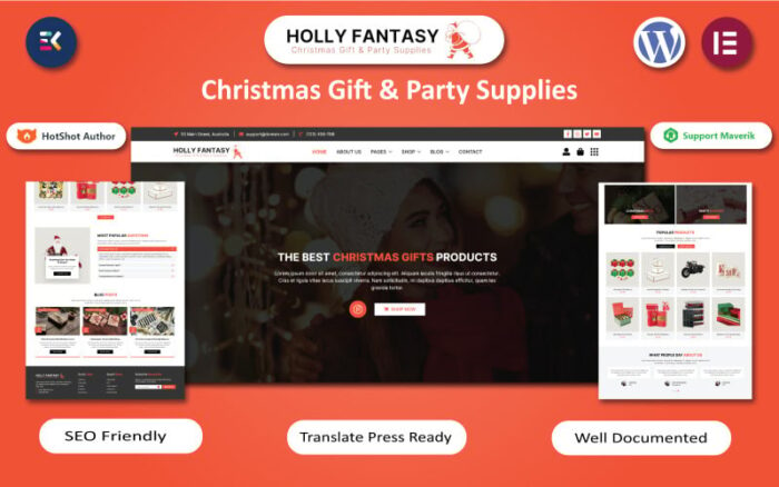 Holly Fantasy - Noel Hediyeleri ve Yeni Yıl Partisi Malzemeleri WordPress Elementor Şablonu