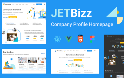 JetBizz - React Vue HTML ve Figma Pazarlama Açılış Sayfası Şablonu