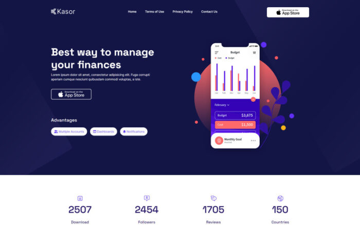 Kasor - Finans Uygulaması Web Sitesi Şablonu