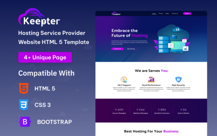 Keepter - Barındırma Servis Sağlayıcısı HTML5 Web Sitesi Şablonu