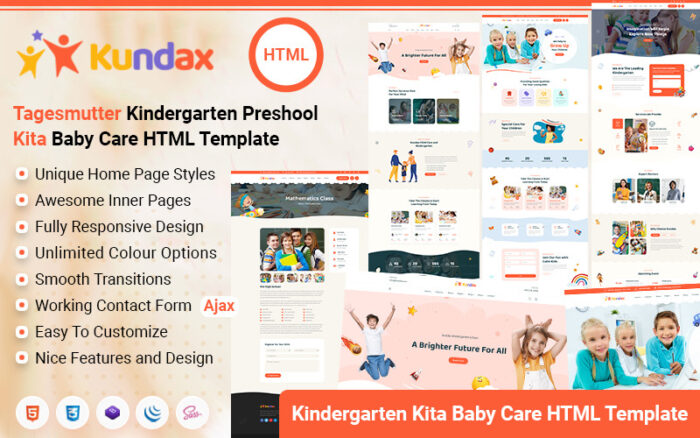 Kundax - Anaokulu Çocuk Bebek Bakımı Eğitim Merkezi HTML Şablonu