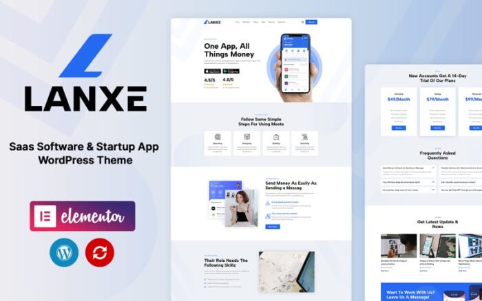 Lanxe - SaaS Yazılımı ve Başlangıç Uygulamaları WordPress teması