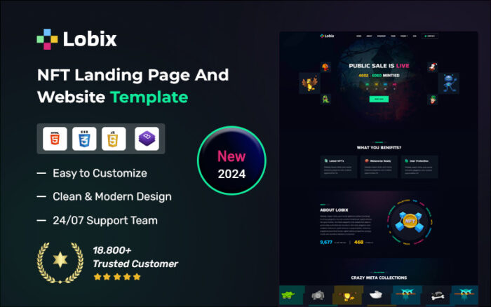 Lobix – NFT Pazarı ve Açılış HTML5 Şablonu