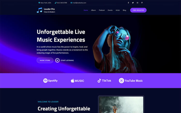 Louder Pro - Elementor Müzik WordPress Teması