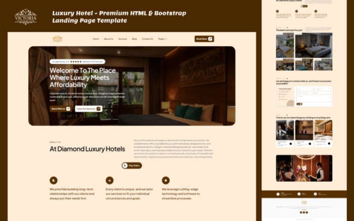 Lüks Otel - Premium HTML ve Bootstrap Açılış Sayfası Şablonu