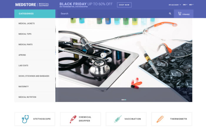 Medstore - Responsive Medical Equipment Online Store OpenCart Şablonu