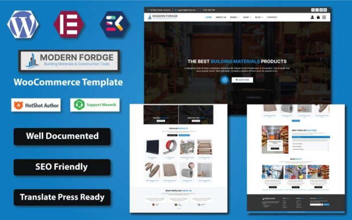 Modern Forge - İnşaat Malzemeleri ve İnşaat Aletleri Mağazası WooCommerce Elementor Şablonu