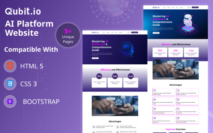 Qubit.io AI Platform HTML5 Önyükleme Web Sitesi Şablonu