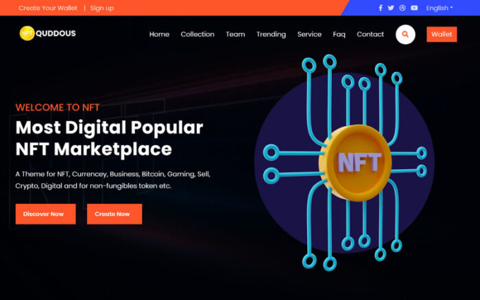 Quddous - NFT Pazar Yeri Açılış Sayfası Şablonu