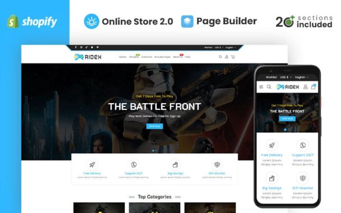 Ridex Game Store Shopify Teması