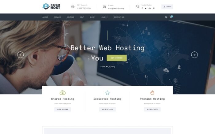 Rocket Host - Çok Sayfalı Alan ve Barındırma HTML5 Web Sitesi Şablonu