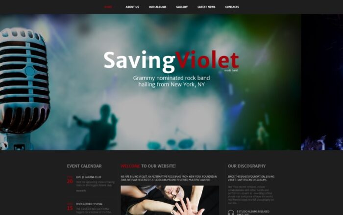 SavingViolet - Müzik Grubu Duyarlı HTML5 Web Sitesi Şablonu