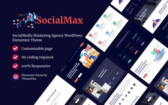 SocialMax - Sosyal Medya Pazarlama Ajansı WordPress Elementor teması