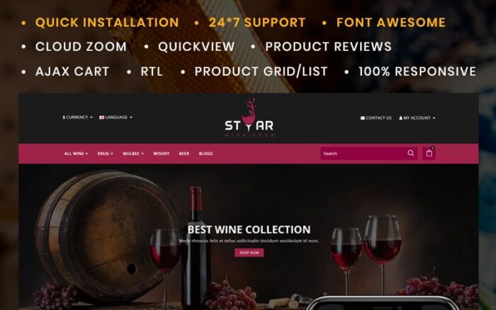 Star The Wine Store OpenCart Şablonu